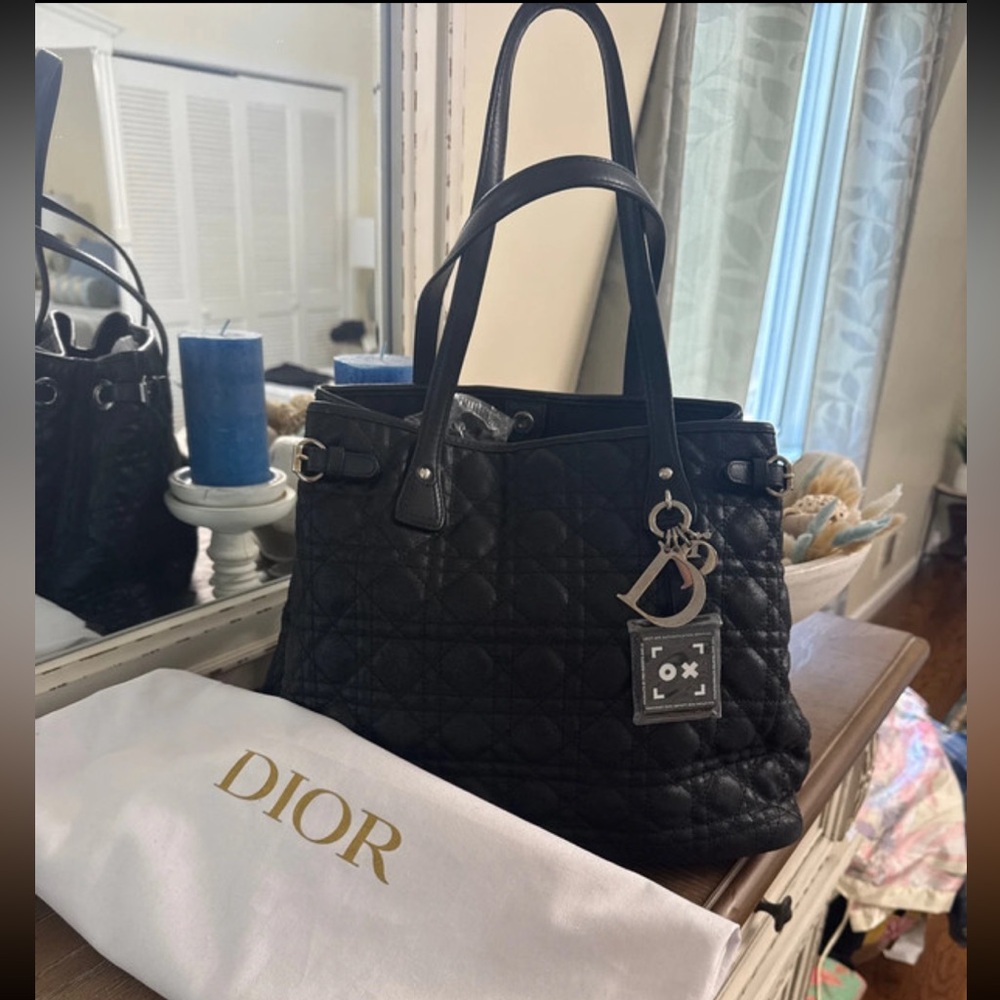 Dior Black Quilted Tote with Signature Charm